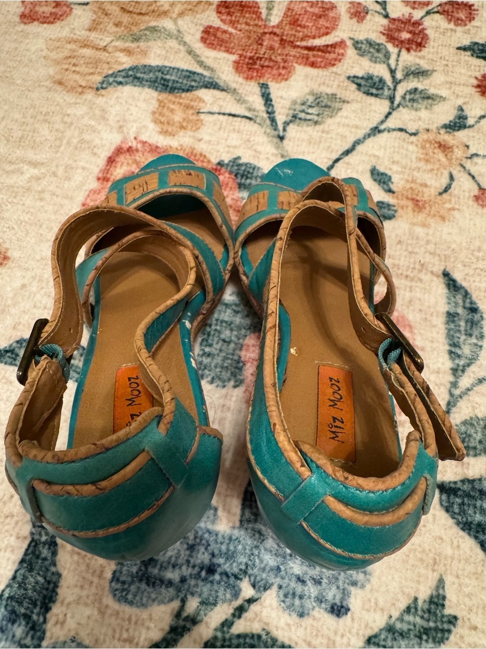 Miz Mooz Teal and Cork Wedge Sandals - Picture 10 of 12